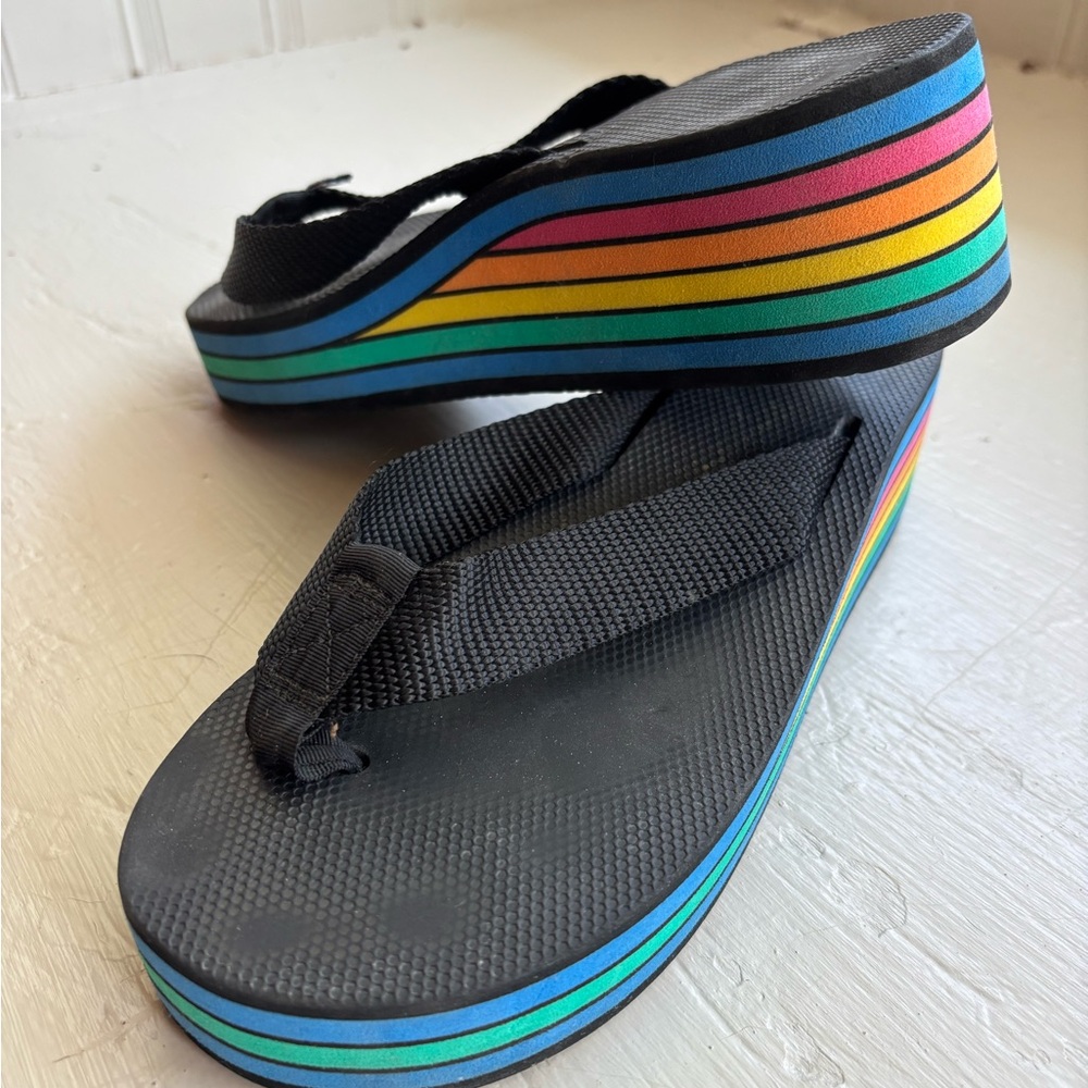 Reef Black Rainbow Platform Sandals